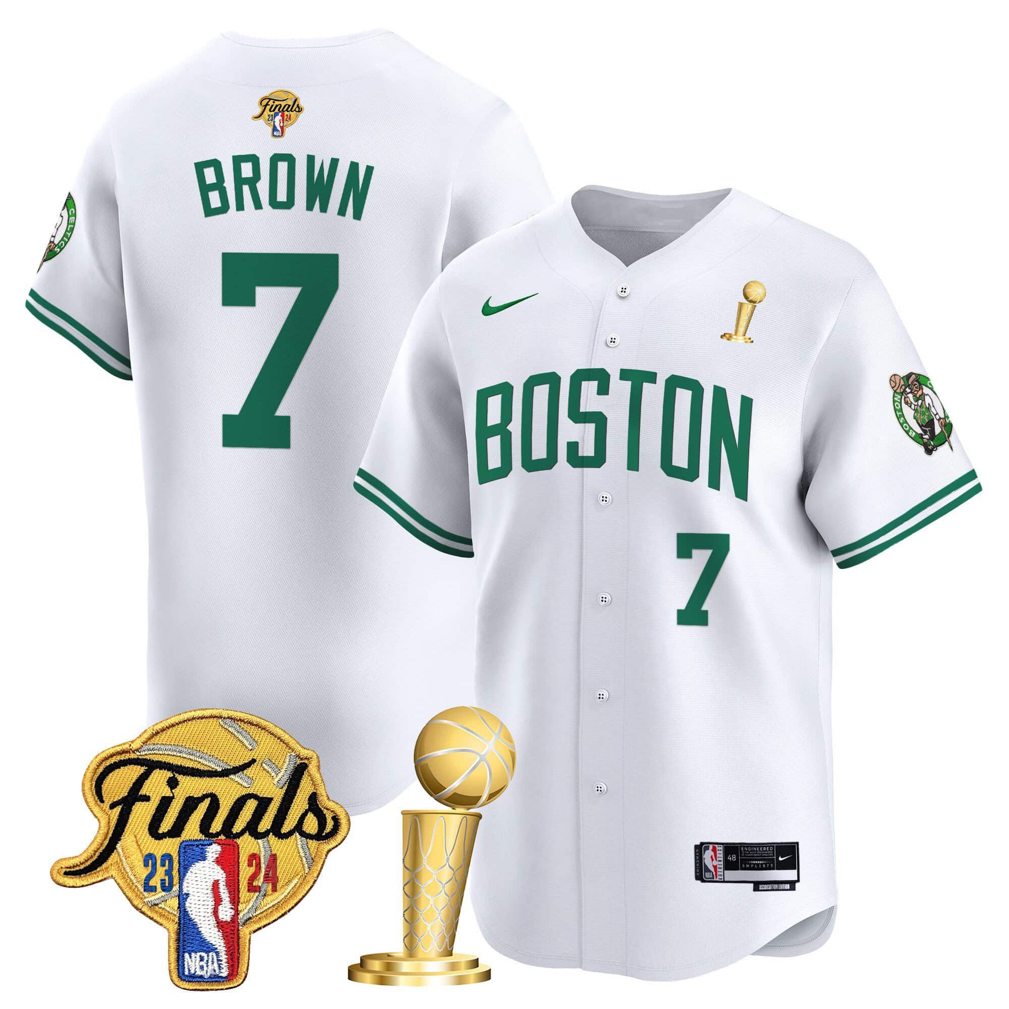 Men Boston Celtics #7 Brown White 2024 Nike Final & Champions Patch Baseball NBA Jersey